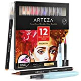 ARTEZA Pennarelli Acquarello Professionali, set di 12, toni color pelle, pennarelli per disegnare sfumabili per acquerello e 1 pennello ad ...
