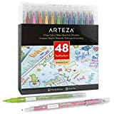 ARTEZA Set di Pennarelli Colorati Dual Pen TwiMarker, (Punta fine da 0,4 e Punta Brush a Pennello), 48 Markers Colorati ...