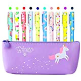 Astuccio con motivo unicorno, con 10 penne colorate con figure di unicorni e fenicotteri, idea regalo per ragazze