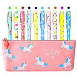 Astuccio con motivo unicorno, con 10 penne colorate con figure di unicorni e fenicotteri, idea regalo per ragazze