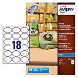 Avery J8102-10 Etichette per Prodotti Bianche, Effetto Glossy, Ovali, 63.5 x 42.3 mm, Bianco Lucido ( 18 per foglio) -Confezione ...