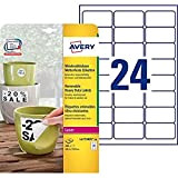 Avery L4773REV-20 Etichette adesive resistenti bianche, 63,5 x 33,9 mm, 24 etichette per foglio, adesivo rimovibile, stampanti Laser, confezione 20 ...