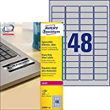 Avery L6009-100 Etichette Ultra Resistenti Poliestere, 100 ff, 45.7 x 21.2 mm, Argento