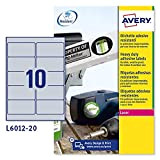 Avery L6012-20- Set di Etichette per Identificare Cavi ElettriciArgento, 96x50,8, 200 Pezzi