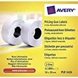 Avery PLR1626 Etichette per Prezzatrice, 2 Linee, Rimovibili, 1200 Etichette per Rotolo, 1200 Pezzi
