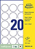 AVERY Zweckform PM1015-20 - Etichette autoadesive di carta (400 etichette autoadesive, Ø 45 mm su A4, opache, rotonde, universali, stampabili, ...