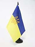 AZ FLAG Bandiera da Tavolo Ucraina con Stemma 21x14cm - Piccola BANDIERINA Ucraina con Blasone 14 x 21 cm