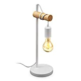 B.K.Licht, Lampada da tavolo in metallo bianco e legno, lampadina E27 non inclusa, lampada da comodino vintage, lampada da scrivania ...
