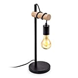 B.K.Licht, Lampada da tavolo in metallo nero e legno, lampadina E27 non inclusa, lampada da comodino vintage, lampada da scrivania ...