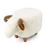 Balvi Sgabello Le Mouton Colore Bianco A Forma di Pecora Gambe in Legno Poliestere/Legno