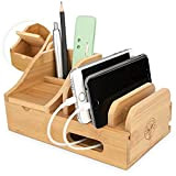 Bambù, organizer da scrivania in legno, con stazione di ricarica, scatola per cavi per smartphone, gestione dei cavi, in bambù, ...