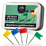 Bandierine segnaletiche OfficeTree ® - 100 pz. 5 colori - marcatura perfetta su cartine, mappe, lavagne - chiodini cartine, accessori ...