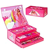 Barbie Valigetta Colori per Bambini Kit Disegno e Pittura da 44 Pezzi con Pennarelli Acquerelli Colori a Cera e Matite ...