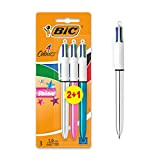 Bic 4 Colori Penne A Sfera, Shine, Ottime Per La Scuola, Fusti Metallizzati, Multicolore, 3 Unità, Confezione Da 1