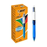Bic 4 Colours Grip Penna a Scatto, Punta Media da 1,0 mm, 4 Colori di Inchiostro, Confezione da 12 Pezzi