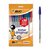 BIC Cristal Original - Penna a sfera, punta media (1,0 mm), colori assortiti, sacchetto formato speciale da 20