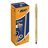 BIC Cristal Shine Gold Penne a Sfera Punta Media (1.00 mm), Inchiostro Blu, Confezione da 20 Penne con Fusto, Color ...