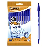 BIC Cristal Soft, Penne Blu a Sfera, Fornitura per Cancelleria Scuola, Punta Media (1.2mm), Confezione 10 Unità
