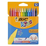 BIC Kids Pastelli Colorati, Plastidecor, Colori Assortiti, Confezione da 12 Pastelli, Colori per Bambini a Casa e a Scuola