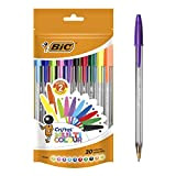 BIC Penne Colorate a Sfera, Cristal Multicolour, Colori Assortiti, Punta Larga (1.6 mm), Confezione da 20 Penne, Cancelleria Scuola