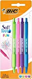 BIC Soft Feel Clic Fun - Confezione con penne di 4 colori divertenti, turchese, verde lime, rosa e viola (fusto ...
