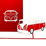 Biglietto 3D pop-up, con motivo del minibus VW “Bulli”, di colore rosso, adatto per gli auguri per la patente di ...