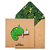 Biglietto d'auguri fatto a mano con camaleonte di compleanno con busta della giungla