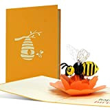 Biglietto di auguri di compleanno con scritta “Happy Birthday”, divertente, colorato, pop-up, con ape sul fiore 3D, regalo per compleanno ...