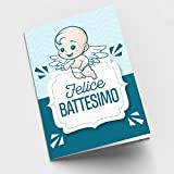 Biglietto di auguri per un Felice Battesimo Bimbo angelo con BUSTA - Bigliettino auguri per battesimo - Blu e azzurro ...