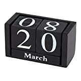 Blocco Calendario da Tavolo Perpetuo in Legno Vintage Cubi Calendario Mese Visualizzazione della Data Decorazione per Ufficio a Casa(Nero)