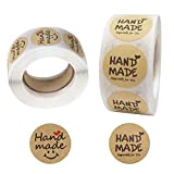 Bowarepro - 2 rotoli di adesivi “Hand Made”, 2,5 cm, 500 etichette per rotolo, etichette adesive con scritta “Hand Made” ...