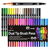 Brush Pen 36 colori Pennarelli Lettering, Dual Brush Pen con Punta Fine da 0,4 mm e 1-2mm Punta Brush, Penne ...