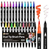 Brush Pen Lettering 24 colori Pennarelli Doppia Punta Fine 0,4 mm e 1-2mm Punta Pennello, Penne da Colorare ad Acquerello ...