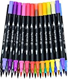 Brush Pen Lettering 25 colori Pennarelli Doppia Punta Fine 0,4 mm e 1-2mm Punta Pennello, Penne da Colorare ad Acquerello ...
