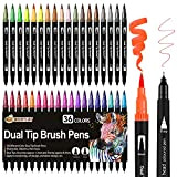 Brush Pen Lettering 36 colori Pennarelli Doppia Punta Fine 0,4 mm e 1-2mm Punta Pennello, Penne da Colorare ad Acquerello ...