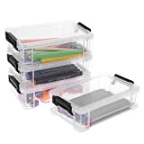 BTSKY 4 scatole impilabili trasparenti per cancelleria, scatole portaoggetti multifunzionali, dimensioni intermedie 19,5 x 12 x 6 cm (fibbia nera)