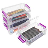BTSKY 4 scatole impilabili trasparenti per penne, per ufficio, multifunzione, 19,5 x 12 x 6 cm, dimensioni intermedie (fibbia viola)