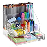 BTSKY Organizzatore da scrivania in acrilico a 7 scomparti – Supporto da scrivania trasparente con cassetti e organizer per penne