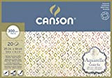 Canson Aquarelle - Blocco per acquerelli, collati 4 lati, 25 x 36 cm, 20 fogli 300g/m2 grana fine, Bianco