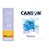 Canson Montval - Blocco per acquerello,guazzo,acrilico ,collato lato corto 29,7 x 42 cm A3 , 12 fogli, 300 g/m² grana ...