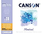 CANSON Montval - Blocco per Acquerello, Guazzo, Acrilico, Collato Lato Lungo 24 x 32 cm, 100 fogli, 300 g/m² Grana ...