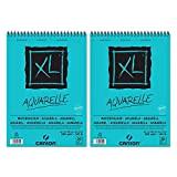 Canson XL Aquarelle - Set di 2 album di carta per acquarello, con spirale sul lato corto, 30 fogli, grana ...