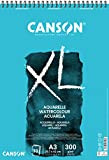 CANSON XL, Aquerelle Album per Tecniche Umide Spiralato Lato Corto 300g/m, Grana Fine, A3, 30 Fogli