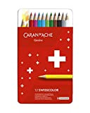 Caran d'Ache Swisscolor - Astuccio in metallo con 12 matite colorate impermeabili