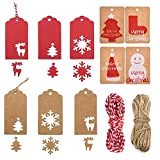 Carta Kraft Etichette Regalo Natale - JAHEMU 200pz Carta Kraft Arghette Cartellini Christmas Gift Tag Appeso Tag con 2 Rotoli ...