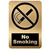 Cartello con scritta"No Smoking", in alluminio color oro spazzolato, con scritta in inglese"No Smoking", per ufficio, negozio, magazzino, scuola, bar, ...