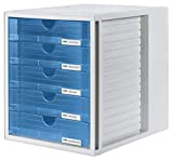 Cassettiera portadocumenti HAN SYSTEMBOX – design accattivante per documenti fino al formato C4, 5 cassetti chiusi, grigio chiaro/traslucido-blu, 1450-64