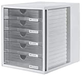 Cassettiera portadocumenti HAN SYSTEMBOX – design accattivante per documenti fino al formato C4, 5 cassetti chiusi, grigio chiaro-traslucido, 1450-63