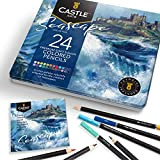 Castle Arts, set di 24 matite colorate, colori perfetti per 'Seascape'. Set di matite da disegno, schizzi, matite da disegno.