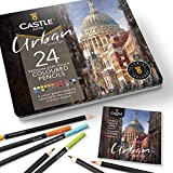 Castle Arts, set di 24 matite colorate, colori perfetti per 'Sketching urbano'. Set di matite da disegno, schizzi, matite da ...